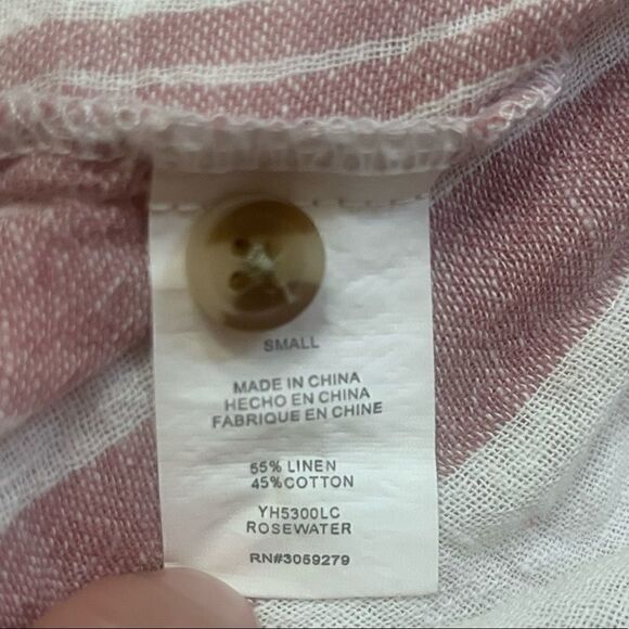 THREAD & SUPPLY DUSTY PINK STRIPED SHORT SLEEVE BUTTON DOWN LINEN SHIRT SMALL - Picture 2 of 8